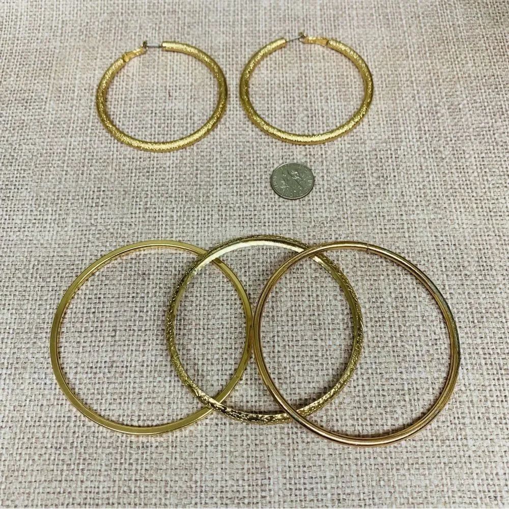 Gold Hoop Earrings and Bangle Set